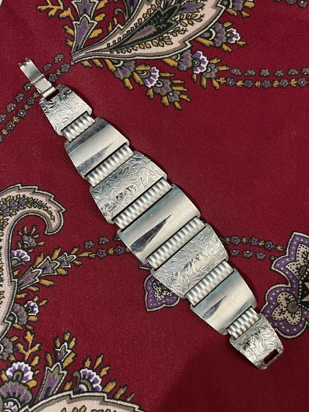 Emmons Vintage 1960s Silver Tone Wide-Panel Bracelet